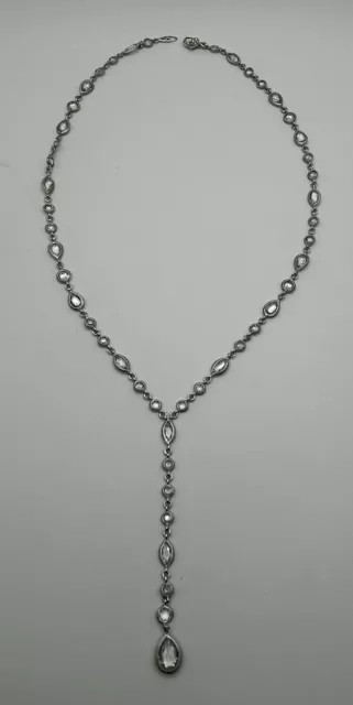 Nadri Silver Tone Y-drop Chain Multi Stone Necklace - Cubic Zirconia