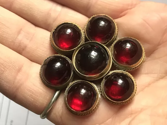 Large 19th C Pinchbeck or Gilt Garnet Paste Brooch C Clasp