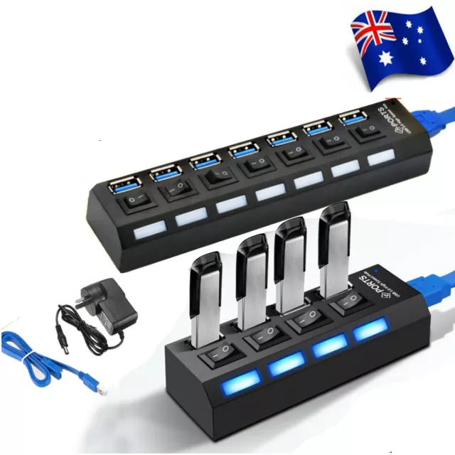 4 / 7 Ports USB 3.0 HUB Powered High Speed Splitter Extender PC AC Cable Adapter