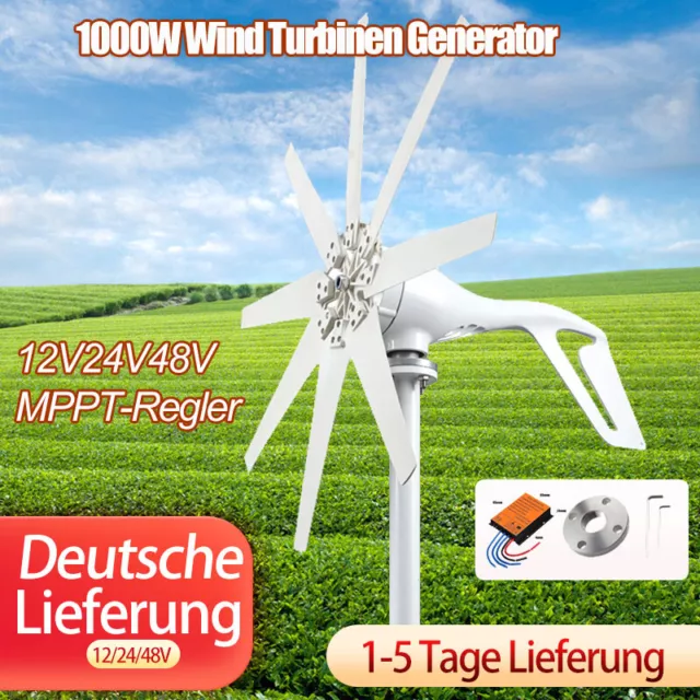 Wind-Turbinengenerator 1000W 12V 24V 48V 8 Blätter 1KW für Heimgebrauch