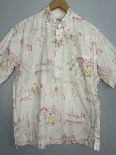 VTG Reyn Spooner Shirt Men’s Large Pink Short  Sleeve Button Up Nude Gold Label