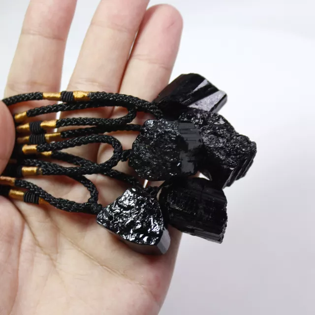 Natural Black Tourmaline Quartz Crystal Pendant Chakra Healing Stone Necklace