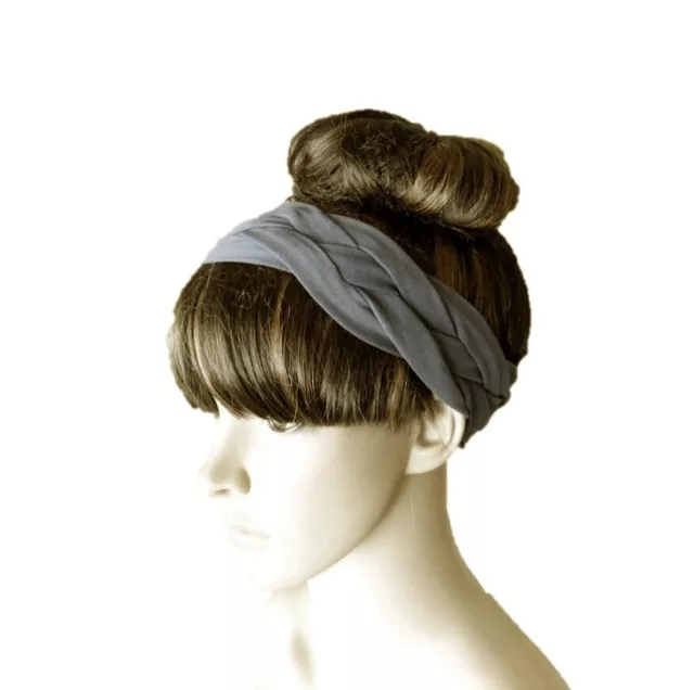 Dark Grey Braided Headband. Soft Hairband. Cotton Spandex Head Wrap. Hair Wrap.