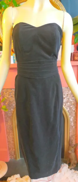 Vintage Monsoon 80s 50s Black Velvet Wiggle Sweetheart Strapless Dress Dita 14