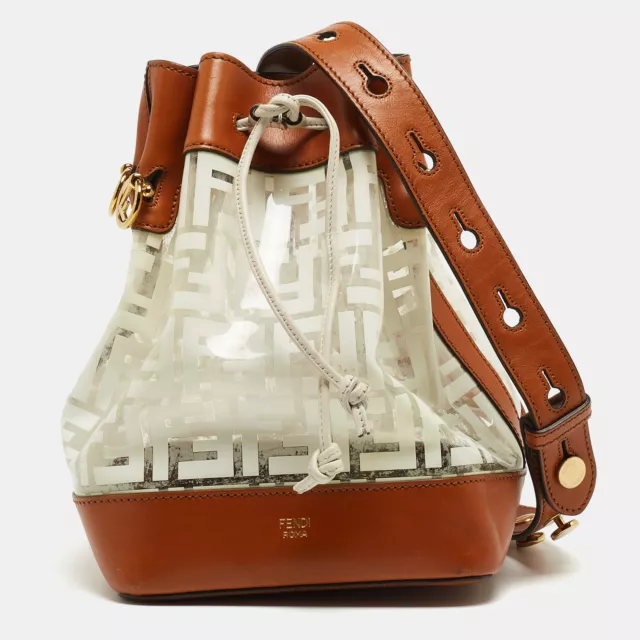 Fendi Brown/White Zucca Print PVC and Leather Mon Tresor Bucket Bag