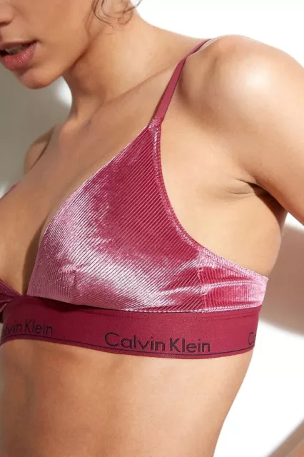 NWT Calvin Klein CK Modern Cotton Velvet Triangle Bralette Bra Logo Plum S