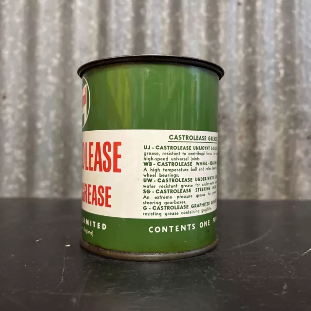 Castrol Castrolease 1 Lb Pound Vintage Grease Oil Tin 2