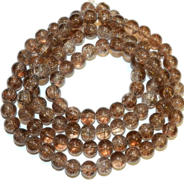 G1311 Smoky Brown 8mm Round Crackle Glass Beads 32"