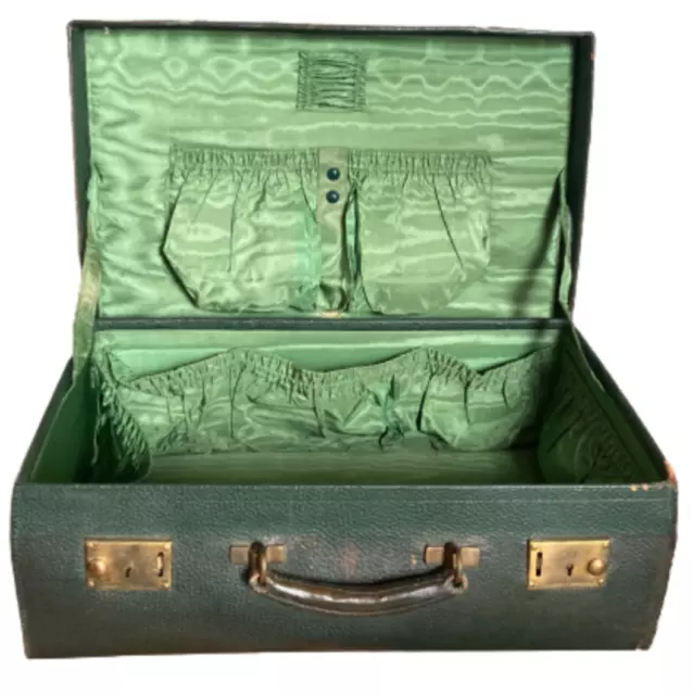 Vintage Finnigans Of New Bond St Green Luxury Leather Fitted English Suitcase