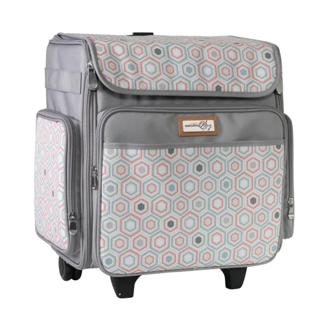 Everything Mary Grey Hexagon Rolling Tote Bag, 2 Wheel Trolley Bag for