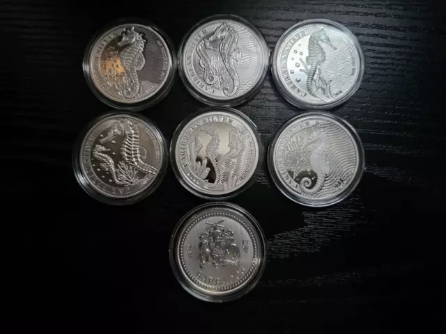 Silver Coins .999 Complete Barbados Seahorse Collection + Trident 2017-2023 2