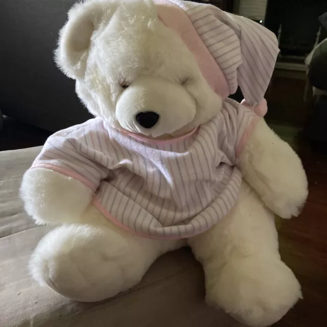 Holiday Soft Plush Bear Chrisha Playful Plush White Bear in Sleep Ware 16” Toy