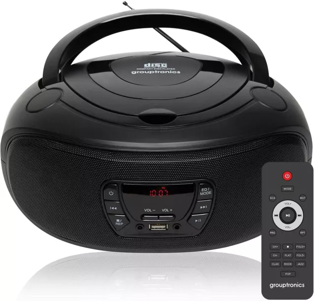 Boombox CD Player Portable GTCDR-501 Black Radio with USB, MP3 Player & Remote