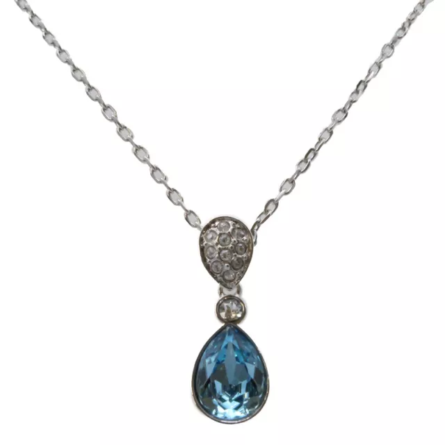 Swarovski Silver Necklace Ocean Blue Topaz Pendant Ladies Jewellery NEW GENUINE