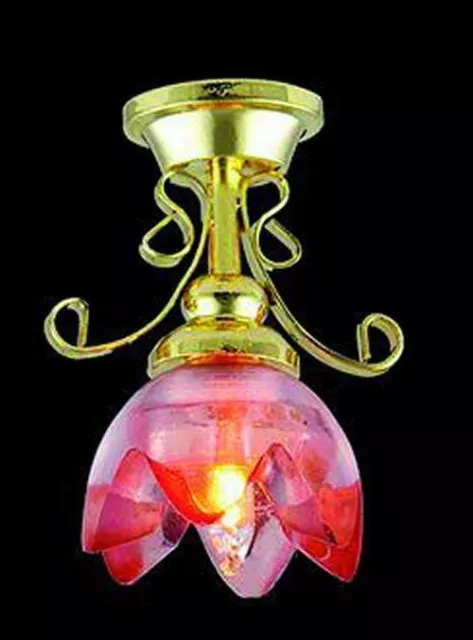 Dolls House Lily Ceiling Light with Red Shade 12v Miniature 1:12 Scale (DE121C)