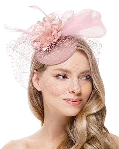 Fascinators Hat for Women Tea Party Headband Derby Wedding Flower Mesh Veil