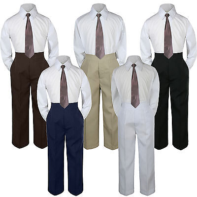 3pc Boys Baby Toddler Kids Brown Necktie Formal Set Uniform School Suit S-7