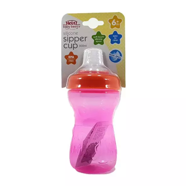 Heinz Baby Basics Silicone Sipper Cup Pink 300mL - Baby Bottles