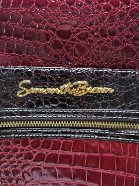 Samantha Brown Faux Croco Red Embossed Rolling Luggage Travel Bag Nice Condition 2