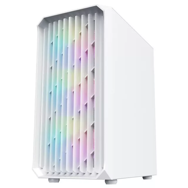 CiT Saturn White Gaming PC Case mATX Mesh 4x 120mm LED Fan Tempered Glass Panel