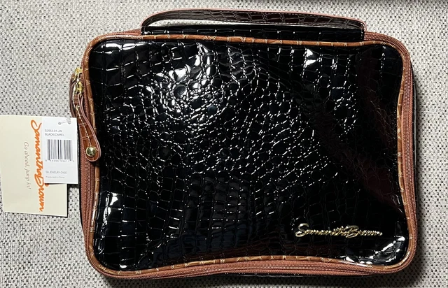 NWT Samantha Brown Luggage Jewelry Case / Cosmetic Bag Faux Croc Black & Brown