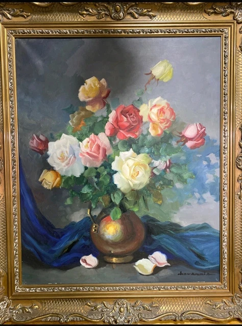 TABLEAU NATURE MORTE Bouquet de Fleurs Huile sur toile XXème EUR 350,00 ...