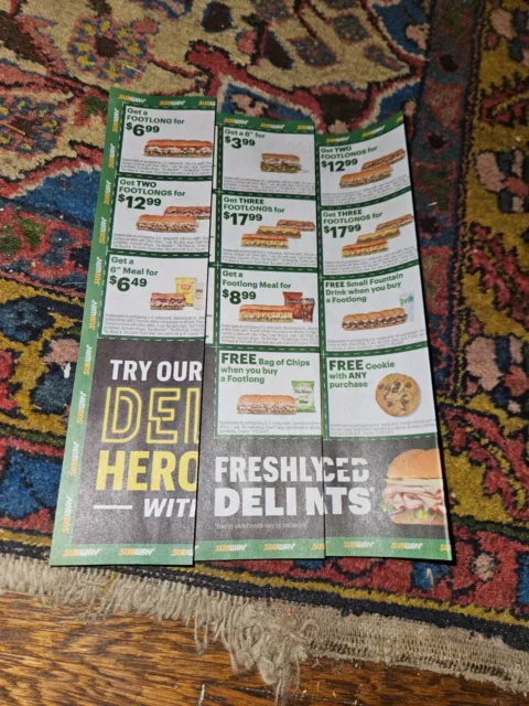 42 Subway Coupons Sub Sandwiches Exp 11/26/2023 Footlongs Meal Deal Subs Cookie!