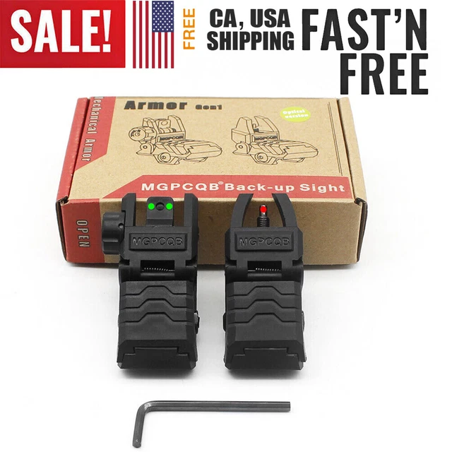 Foldable Fiber Optics Iron Sights Tactical Polymer Flip Up Front & Rear Sights