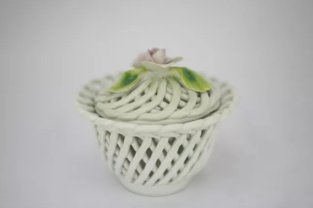 Stunning Capo De Monte Woven Porcelain Trinket Bowl with Lid, Super