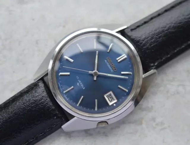 September 1989 Seiko 7025 8120 Automatic Leather Blue Watch Great Condition