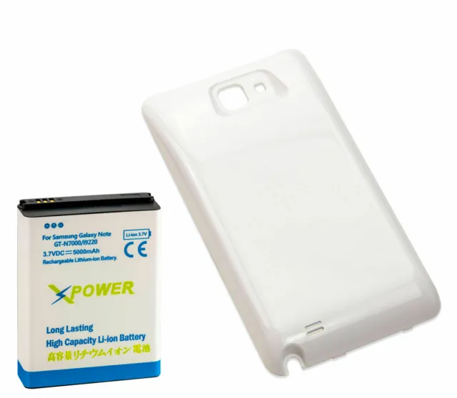 X Power 5000mAh Extended Battery + White Door For Samsung Galaxy Note 1