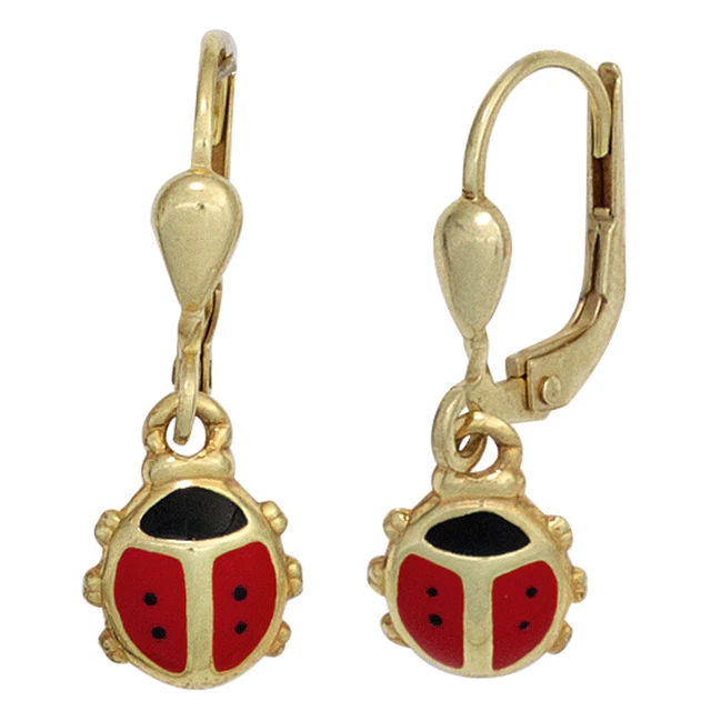 JOBO  "42916" Kinder Boutons Marienkäfer 333 Gold Gelbgold Ohrringe Ohrhänger Ki