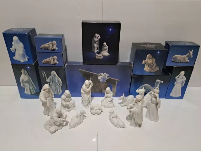Vintage Lot of 11 of Avon White Porcelain Nativity Pieces In Boxes