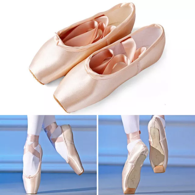 Professionelle Mädchen Frauen Ballett Dance Toe Sohle Satinband Spitzenschuhe DE