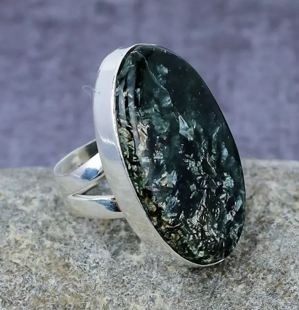 Seraphinite Gemstone Handmade 925 Sterling Silver Ring For Christmas