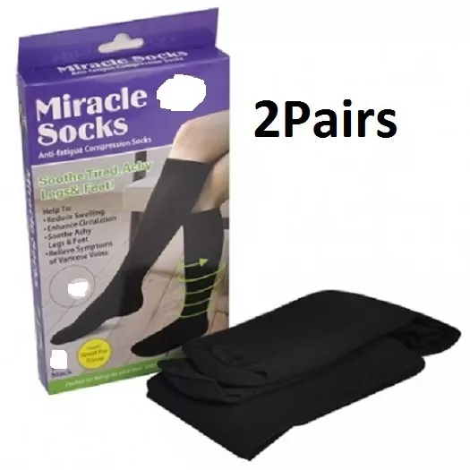 2 Pair Compression MIRACLE SOCKS for Aching Feet, Varicose Veins, Flight, Travel 2