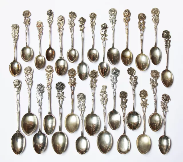Sammlung Konvolut Silberlöffel 29 Stück 800 / 835 Silber Hildesheimer Rose 317 g