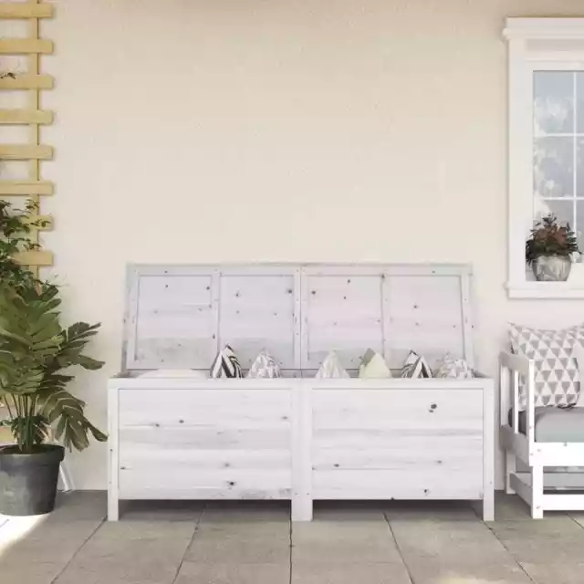 CIADAZ Gartentruhe Weiß 150x50x56,5  Massivholz Tanne, Gartenschrank, U4P0