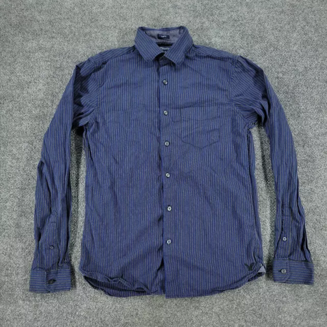American Eagle Button Shirt Men XS Blue Striped Slim Fit Logo Long Sleeve Pocket