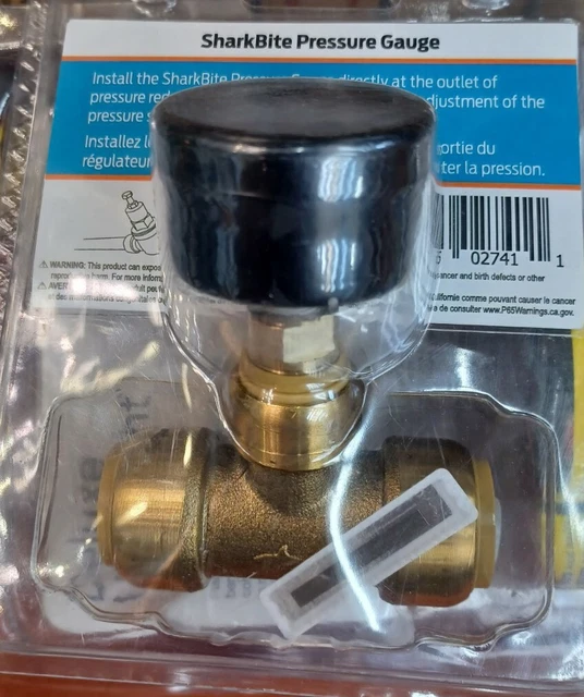 SharkBite 24438 Brass Push-to-Connect Tee with Water Pressure Gauge, 3/4"
