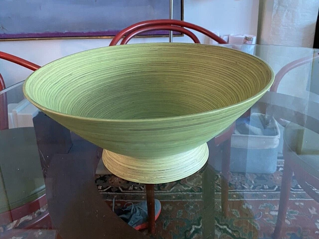 Large Vintage Oggetti Lime Bowl Bamboo Wood Decorative 17.25” dia. and 4.5” tall