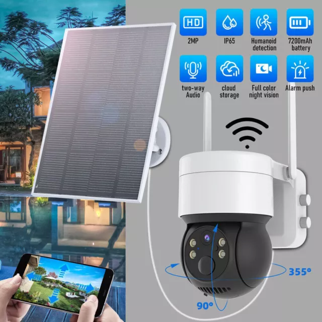 Solar Battery Powered Wireless WiFi Outdoor Pan/Tilt Home Security Camera System