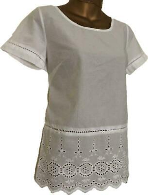 Next Womens White Cotton Broderie Lace Hem Tunic Top Blouse Sz  6~22 Only £10.99