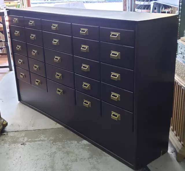 Vintage Library Style 25 Drawer Wooden Cabinet with Brass Pulls 3