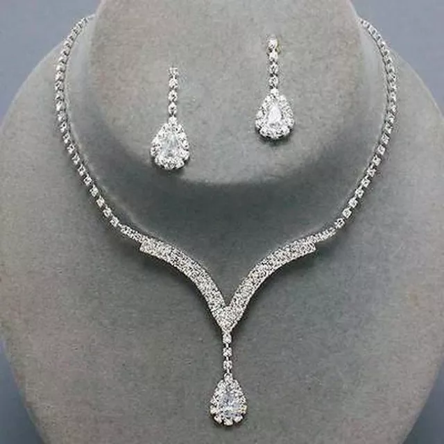 Fashion Rhinestone Crystal Necklace Earrings Jewelry Set Wedding Bridal Party
