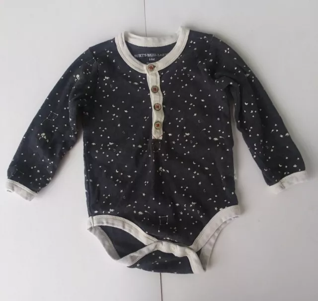 Burts Bees Baby Organic One Piece Long Sleeve Bodysuit Size 3-6 M Space Pattern
