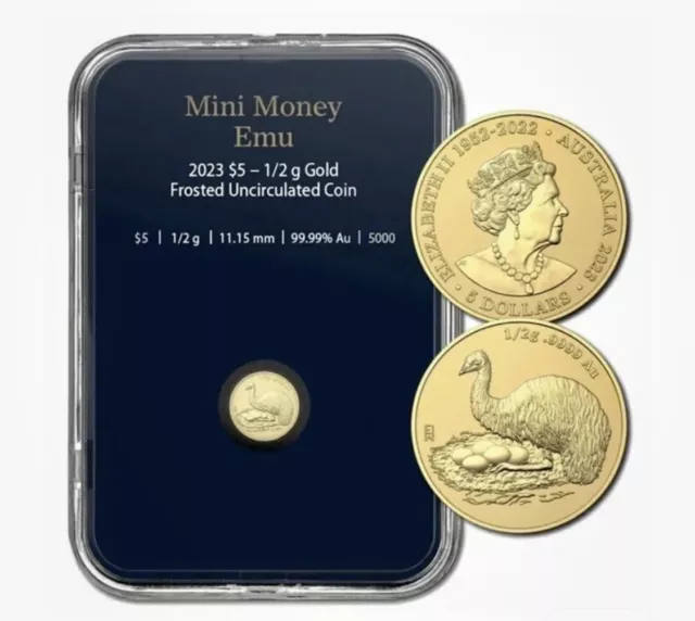 2023 Mini Money Emu Frosted UNC 1/2 gram Pure Gold $5 Coin ROYAL AUSTRALIAN MINT