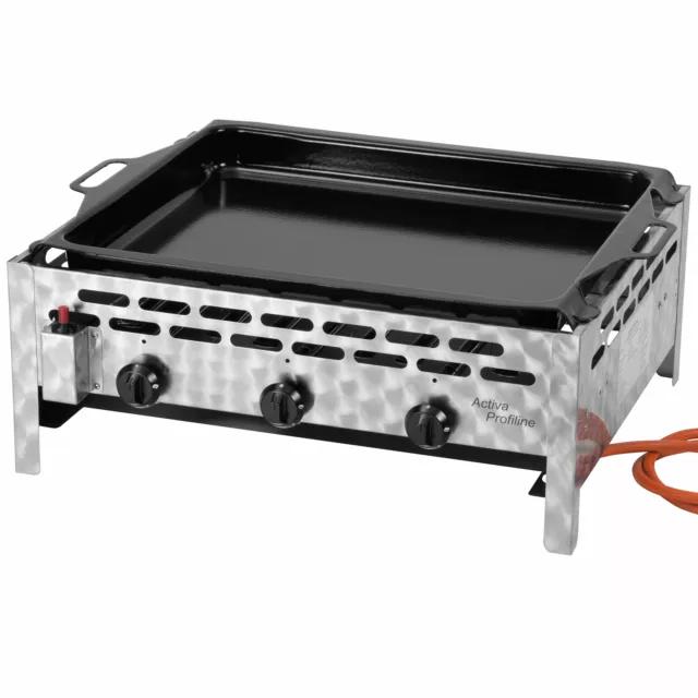 ACTIVA Grill 3-flammig Gastrobräter, 12kW, emaillierter Stahlpfanne, Gasgrill