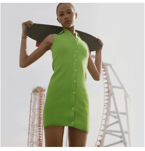 zara green collared dress