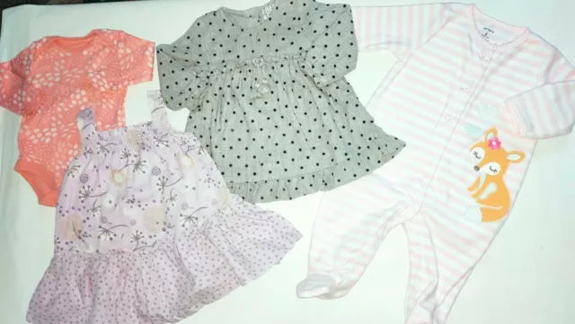 Baby Girls Bundle Age 3-6 Months Velour All In One 2 X Dresses And A Bodysuit 
